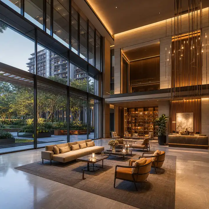 Lodha Hopefarm Whitefield clubhouse arrival lounge visual