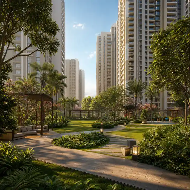 Lodha Hopefarm Whitefield landscaped gardens and central greens Lodha Hopefarm Whitefield landscaped gardens and central greens