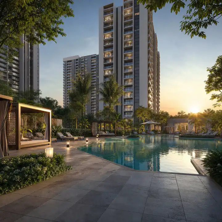 Lodha Hopefarm Whitefield swimming pool and deck visual